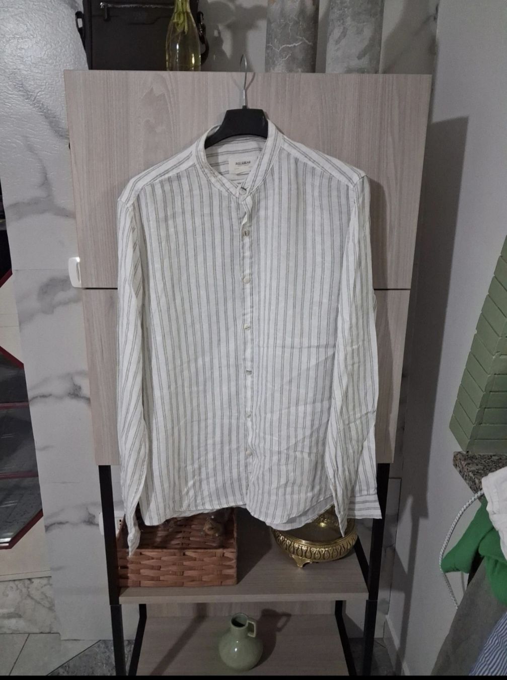 Pull&Bear Chemises: Hemd Pull&Bear Herren Leinen Grösse S gestreift – Neuf (Voir description) à Basel par mik_sz9z