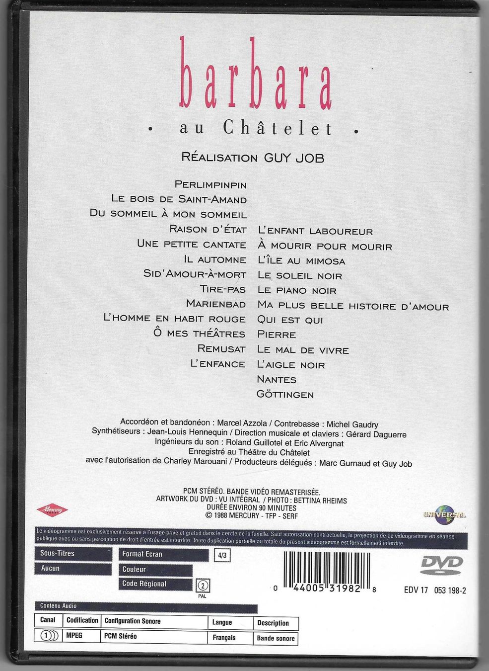 Tutti i DVDs: BARBARA  AU CHÂTELET – Usato da Bex venduto da Giorgiob 1