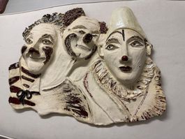 Keramik Wandmaske, drei Clowns, Vintage, Unikat, Top!
