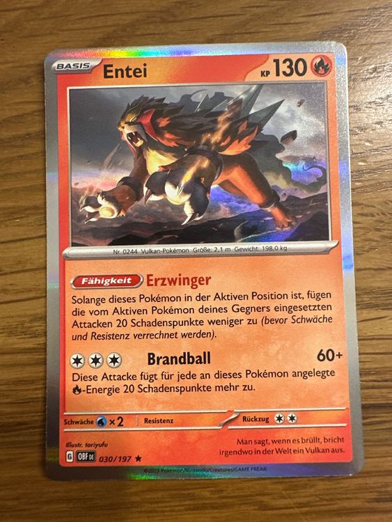 Entei 030/197 – Carte Pokémon Française Holo Ou Reverse (au Hasard) – Coffret Myboost X Écarlate & Violet Flammes Obsidiennes