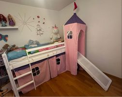 Lit mezzanine enfant avec toboggan + sommier