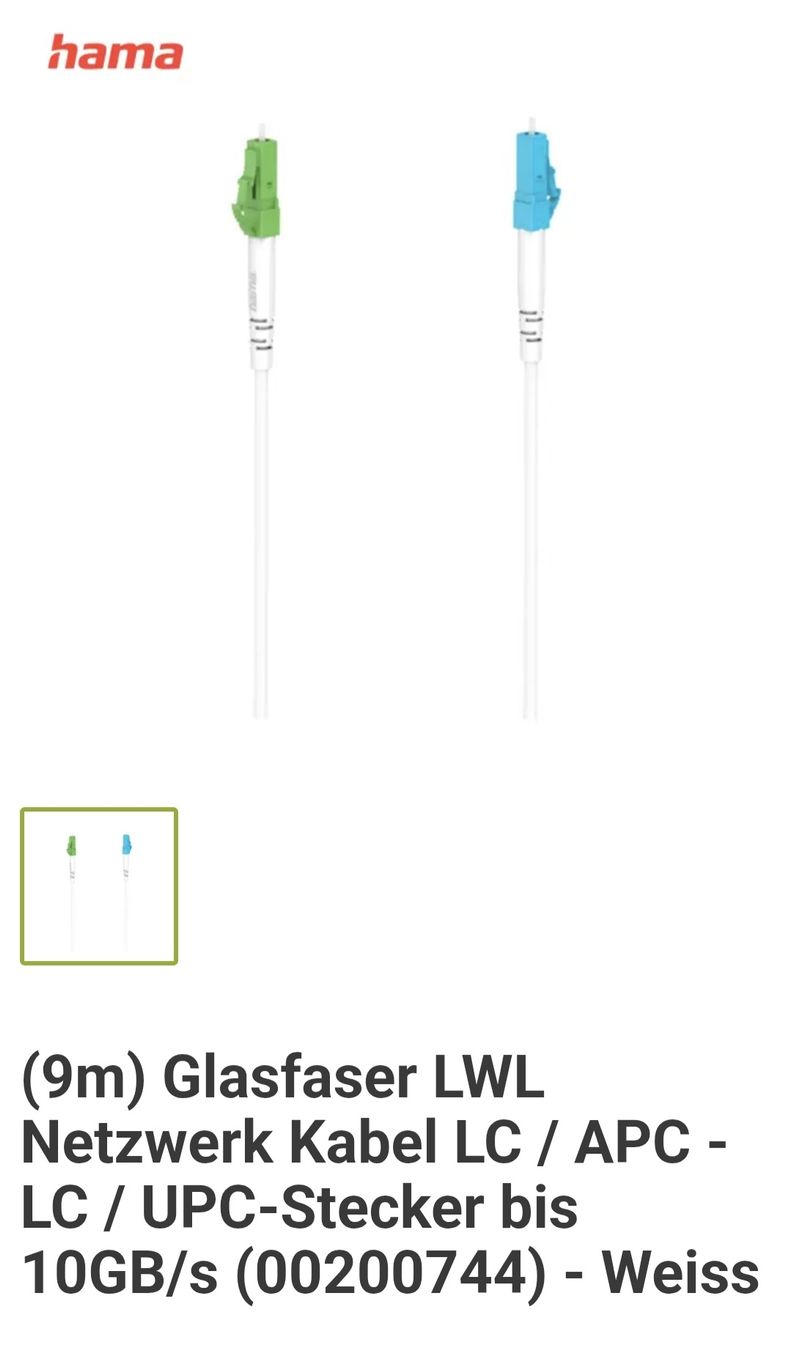 Hama Cavi: Glasfaser LWL Netzwerkkabel 9m – Nuovo e nell'imballaggio originale da Wiesendangen venduto da A1R1