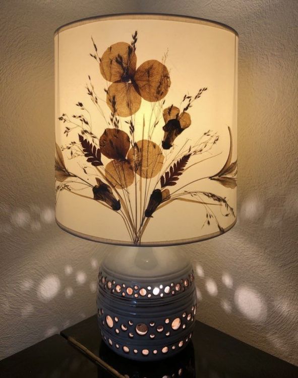 Abat-jant Vintage En Fleurs Séchées Signé Boistel – Luminaire Ancien Français, Occasion, Décor Rétro