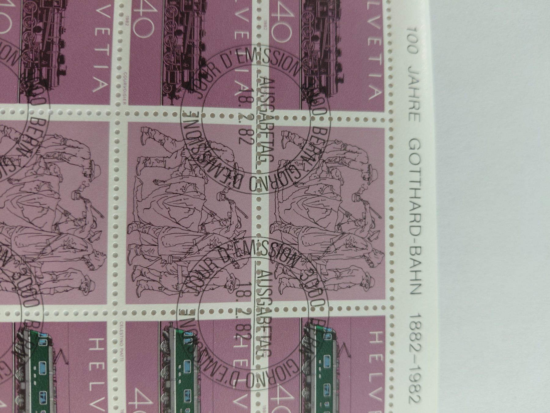 Tutti i francobolli: 100 Jahre Gotthard Bahn 1982  Bogen gest. – Nuovo e nell'imballaggio originale da Bonaduz venduto da topolino052