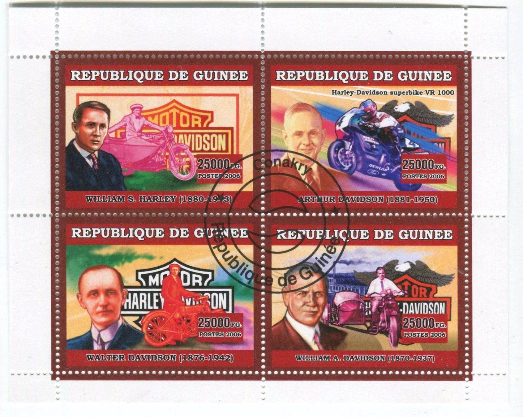 Tous les timbres: Block "Harley-Davidson". Guinea. – Neuf avec emballage d'origine à Basel par Butsch5