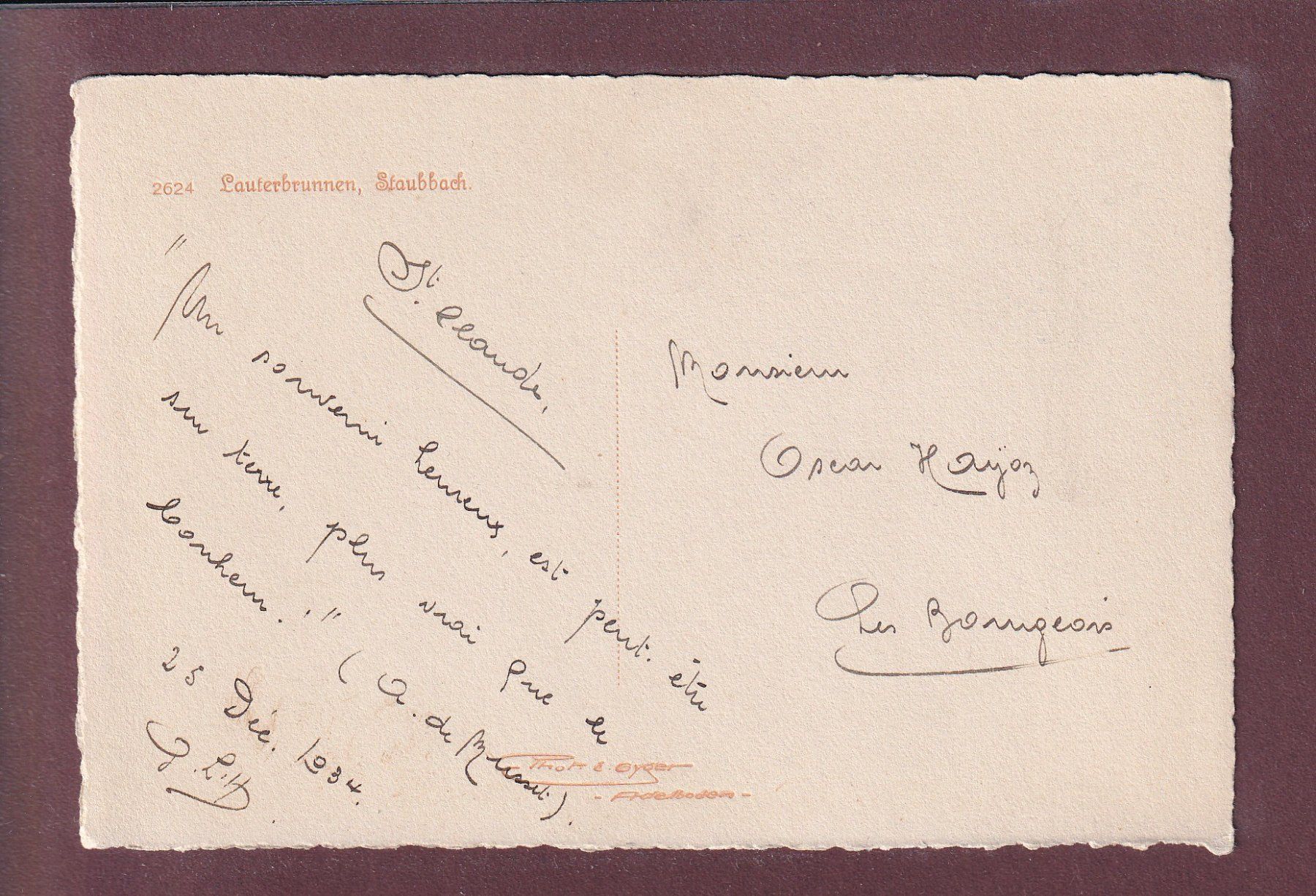 Cartoline postali: LAUTERBRUNNEN - Staubbach - 1934 E. Gyger – Usato da Pully venduto da nicecards 1