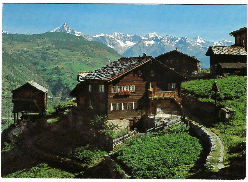 Cartoline postali: Alte Walliserhäuser und Spycher mit Bietschhorn, Breithorn – Usato da Rheinfelden venduto da wil_m7gh