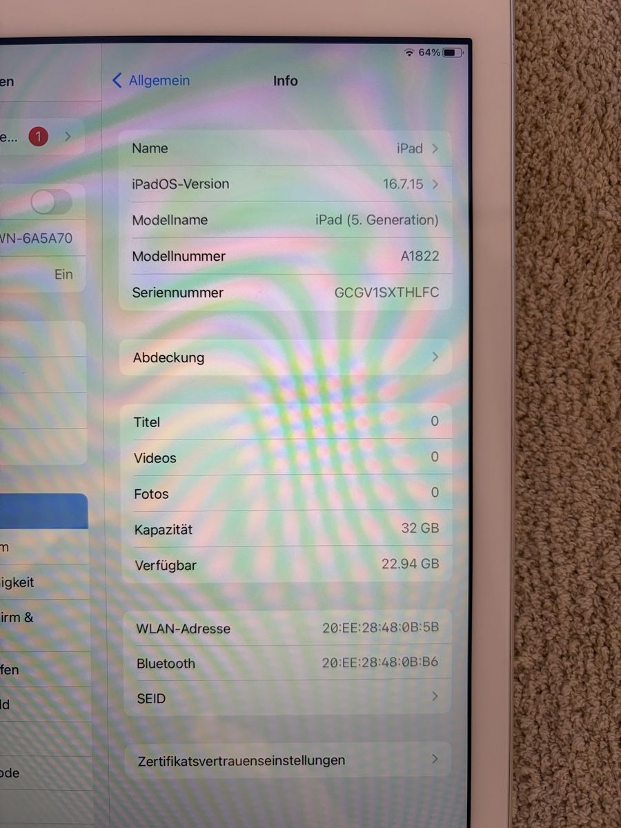Apple Tablet PC: Apple Ipad 5.Generation Wi-Fi in Silber 32GB – Usato da Visperterminen venduto da lgresell 6