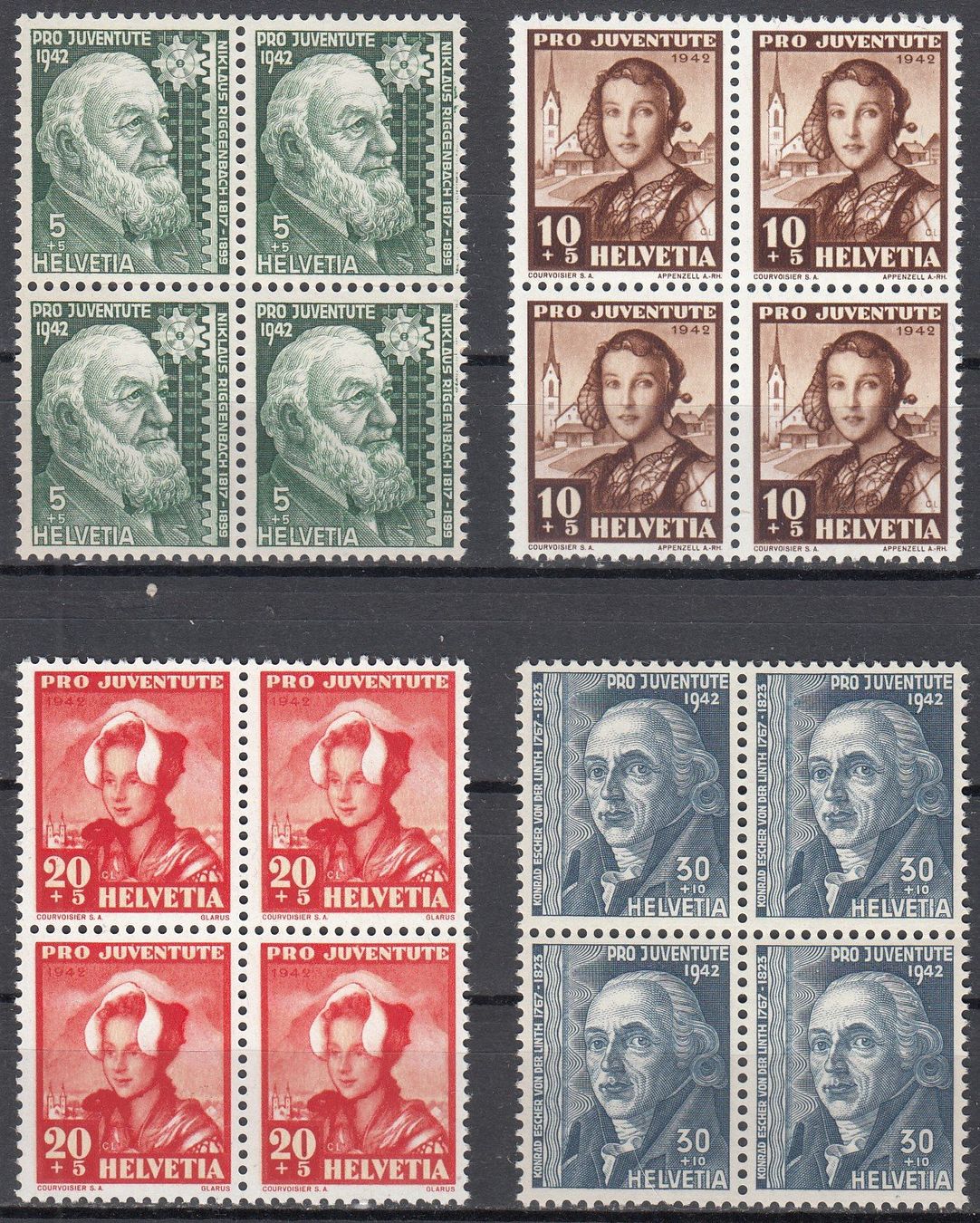 Alle Briefmarken: SBK J101 - J104 im 4er-Block postfrisch – Gebraucht aus Bürglen TG von StampGraf