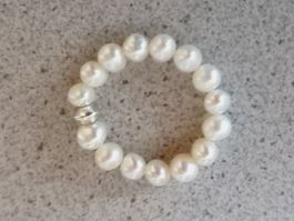 Süsswasserperlen Fingerring mit Silber Ring Grösse 57