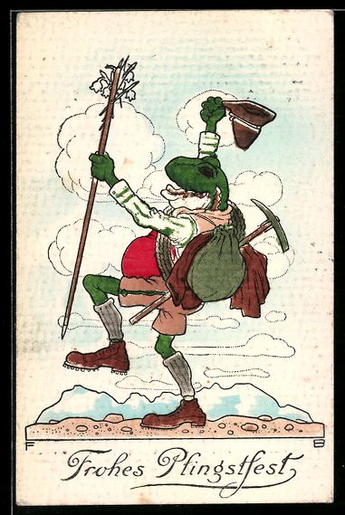 Cartes postales: Frosch-Wanderer läuft jubelnd auf einem – D'occasion à Berlin par bartko-reher