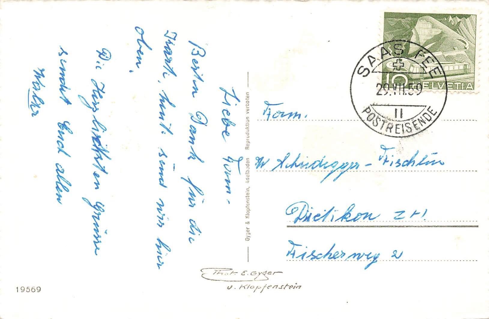 Cartoline postali: Saas fee – Usato da Biasca venduto da Blenio71 1