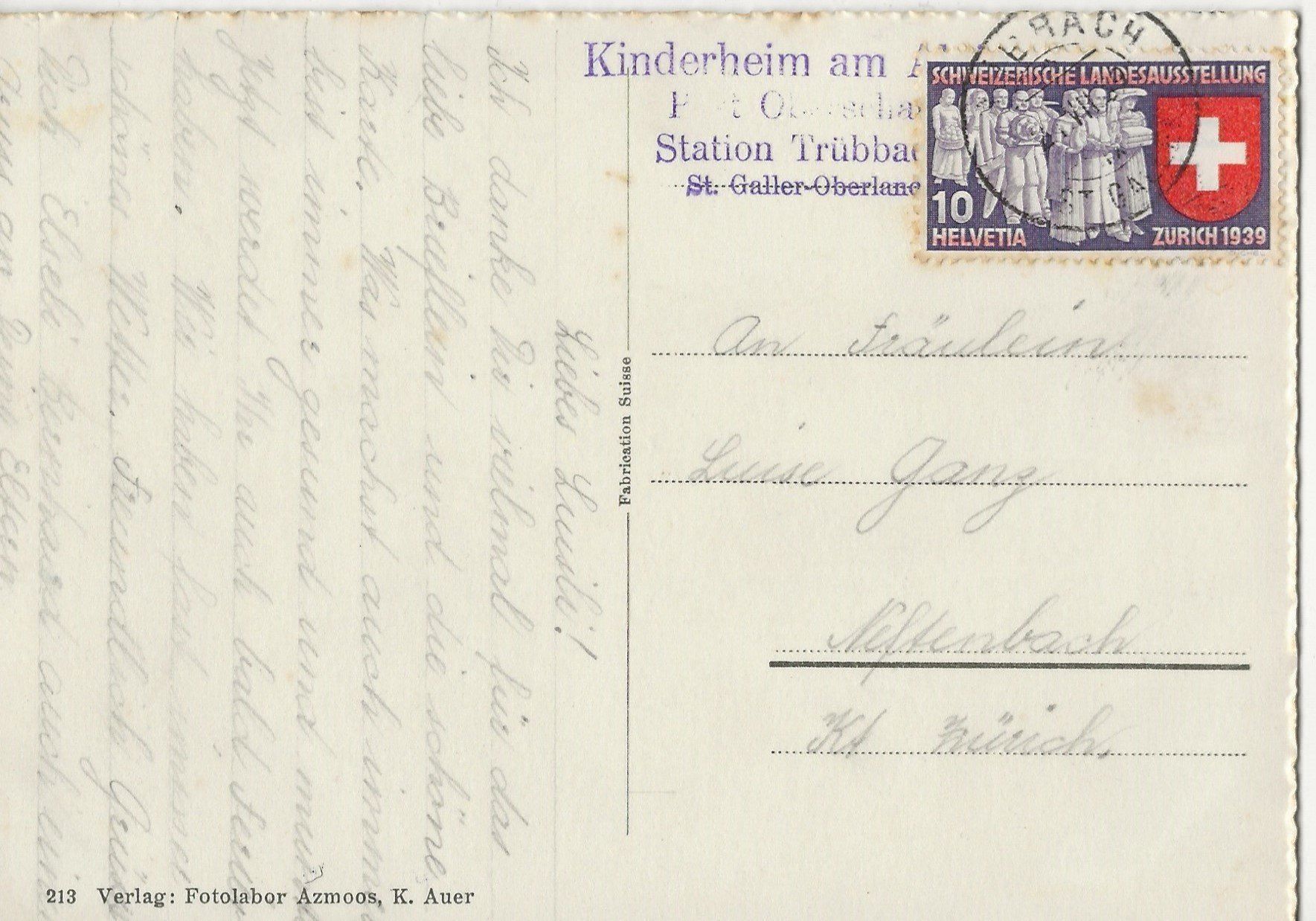 Cartoline postali: Kinderheim am Alvier, St. Gallen – Usato da Frauenfeld venduto da Merk52 1