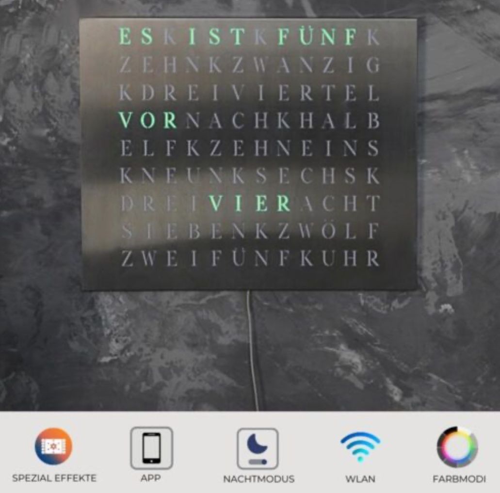 Orologi da terra & Orologi da parete: WordClock Edelstahl - elegante Wortuhr im Minimalismus Stil – Nuovo e nell'imballaggio originale da Engelburg venduto da J.B.007