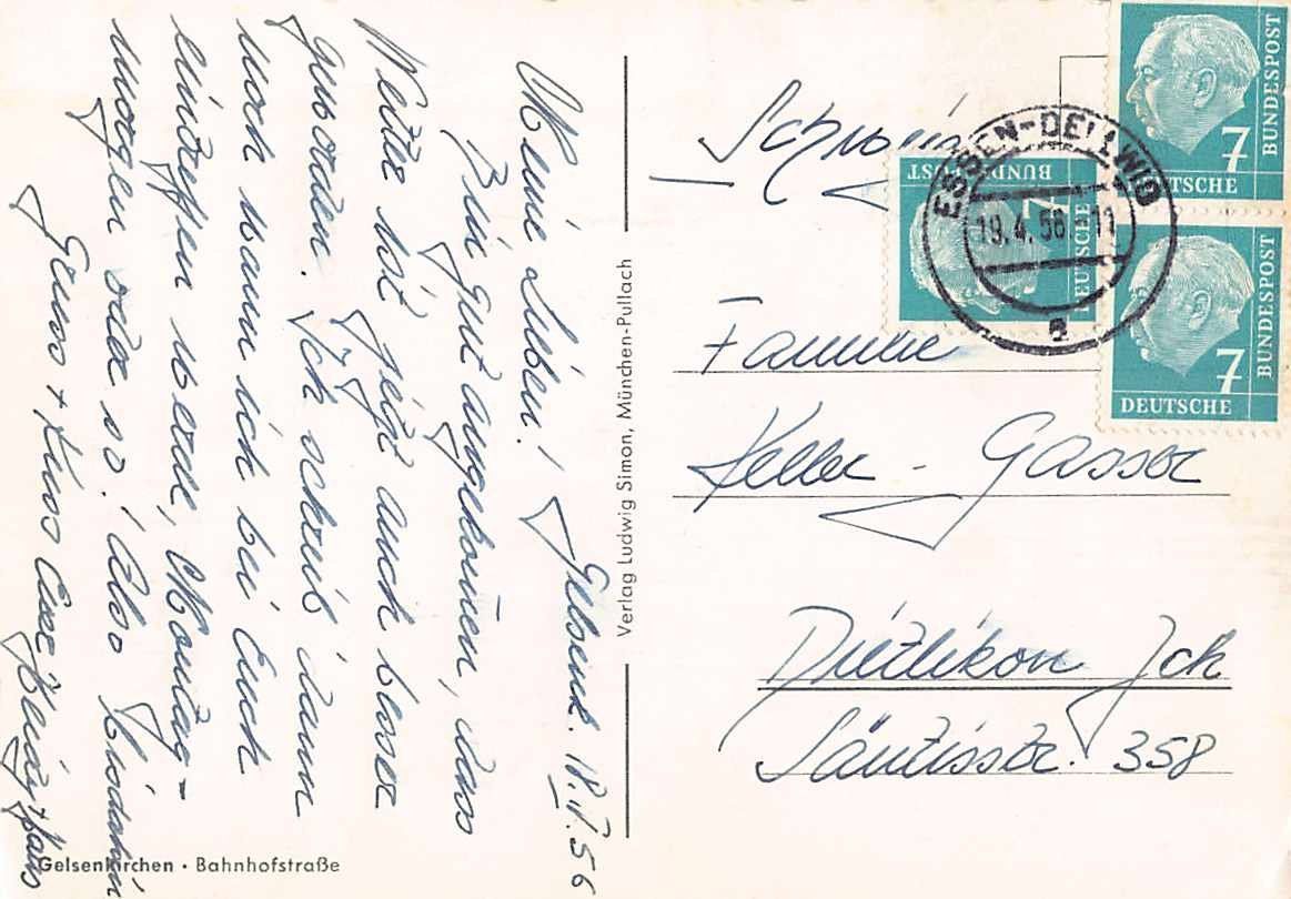 Cartoline postali: GRUSS aus GELSENKICHEN 1956 – Usato da Winterthur venduto da SchatzchischtliWinti 1