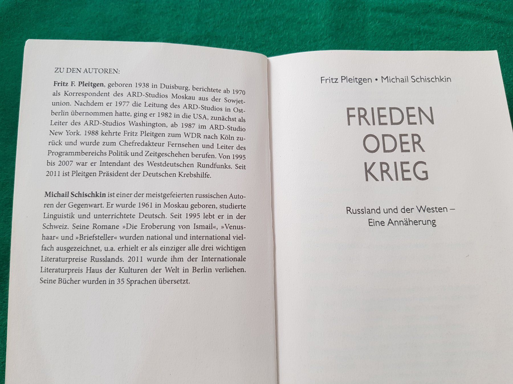 Libri: Frieden oder Krieg I Fritz Pleitgen, Michail Schischkin Buch – Usato da Gutenswil venduto da rolfsimmen31 2