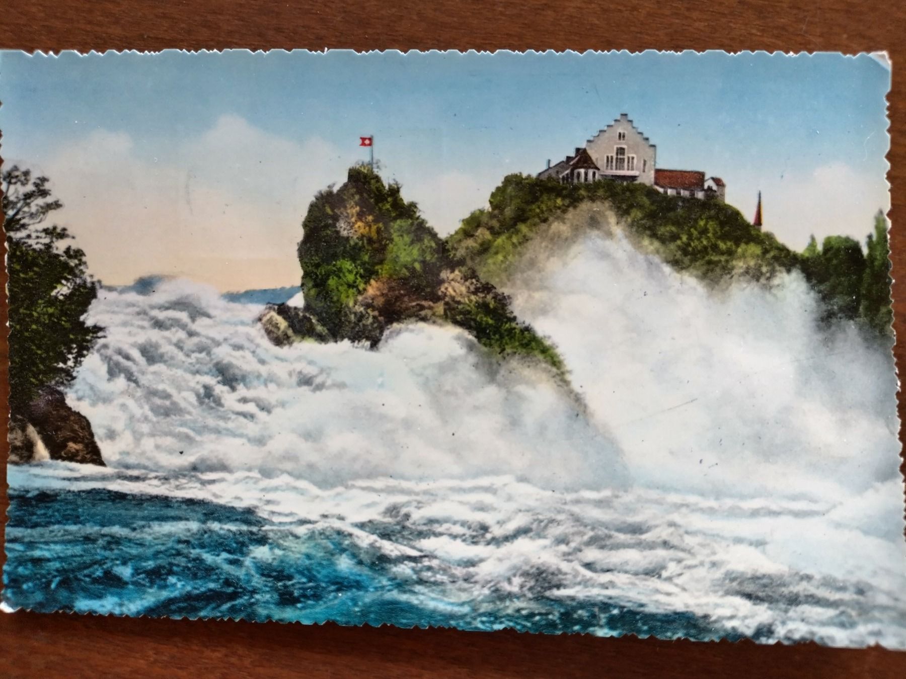 Cartoline postali: Ansichtskarte Rheinfall und Schloss Laufen 1955 – Usato da Wildhaus venduto da Hukwildhaus