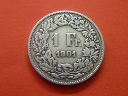 1 Fr. 1901  Auflage nur 0,40 Mio.  -  Ungereinigt  -