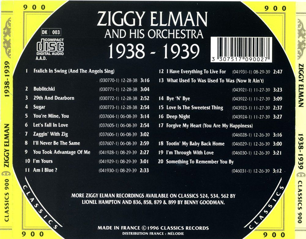 CD: Jazz-CD:  Ziggy Elman "The Chronogical..." (Classics") – Usato da Hochfelden venduto da mue_lhm9 2