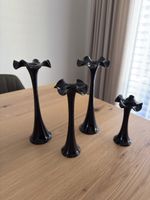 4er Set Vintage Glasvasen Schwarz | Mid-Century „Swung“ Fing