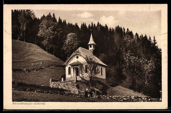 Ansichtskarten: AK Braunwald, Kirche am Berghang – Gebraucht aus Berlin von bartko-reher