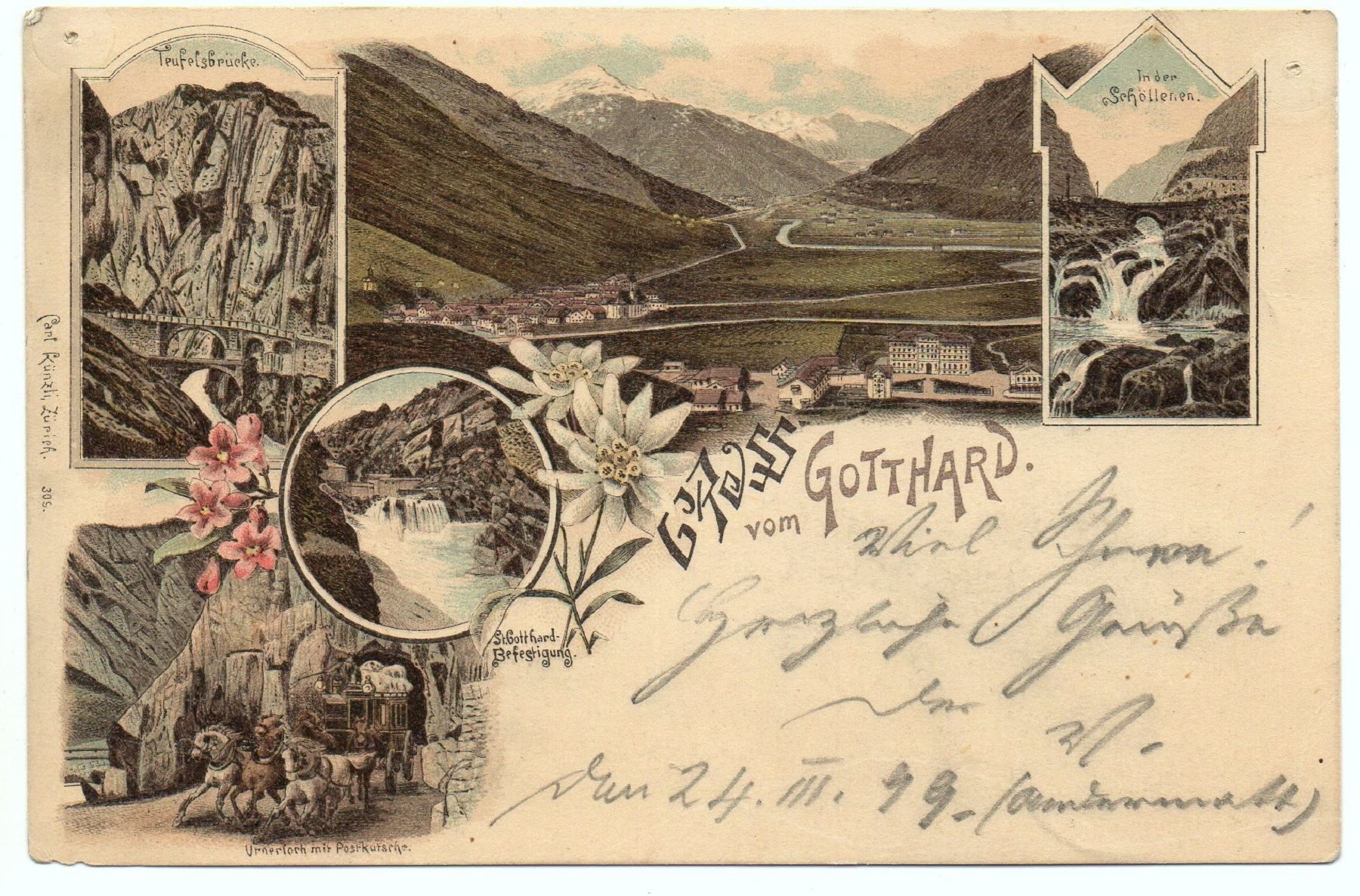 Ansichtskarten: LITHO Gruss vom GOTTHARD Postkutsche – Gebraucht aus Jona von philajona