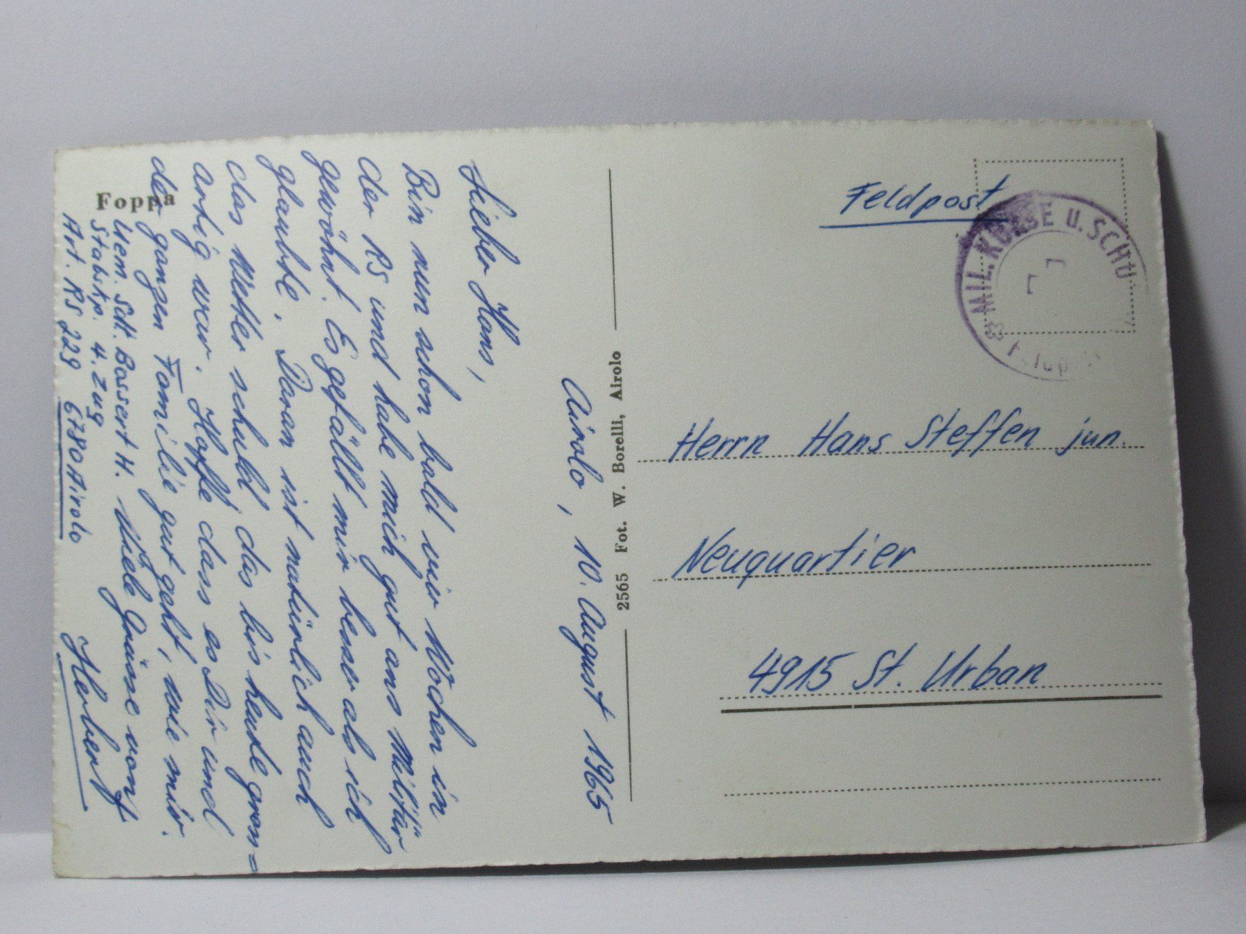 Cartoline postali: Foppa , Feldpost 1965 – Usato da Grenchen venduto da Bluemchen1900 1