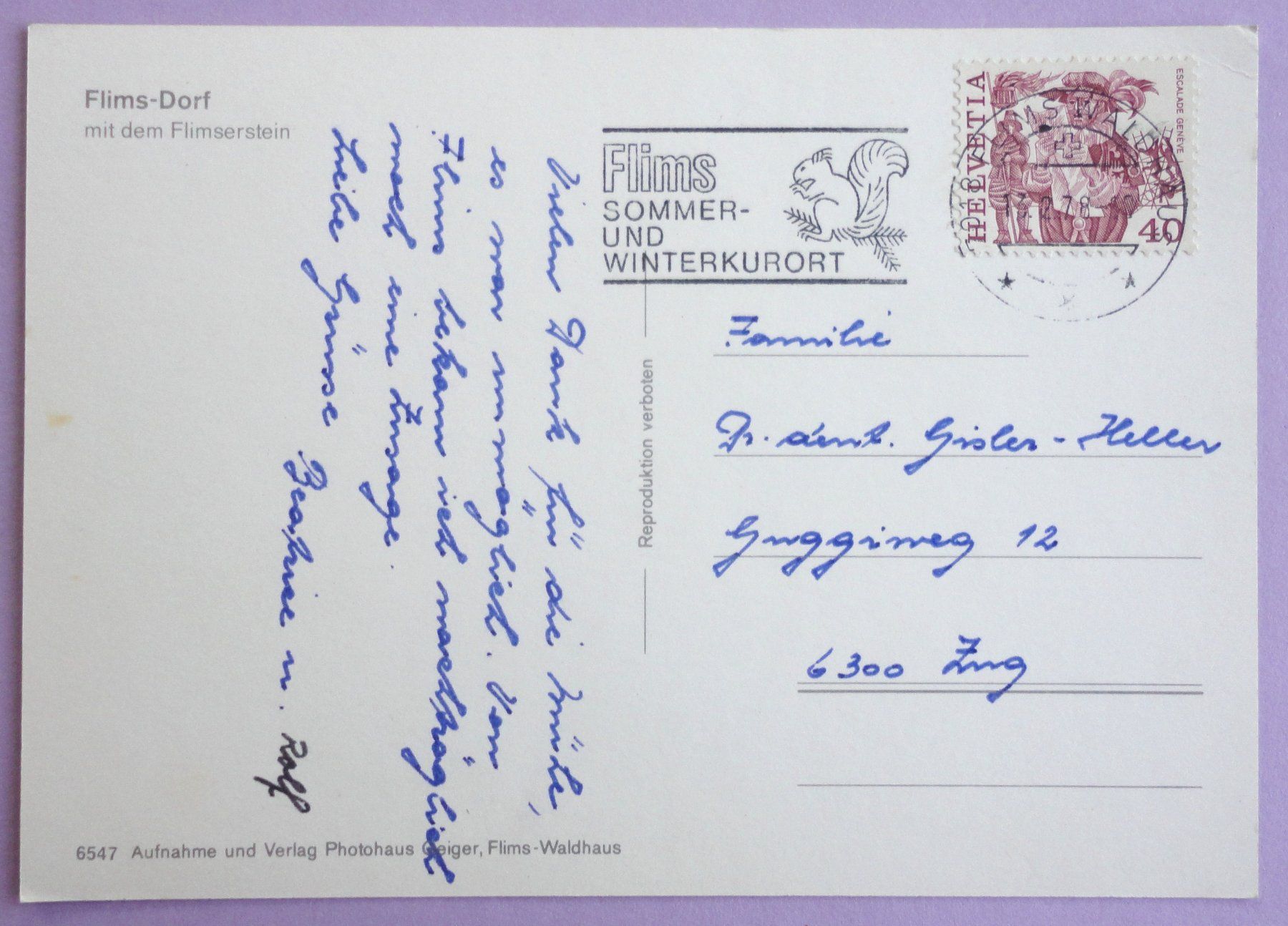 Cartoline postali: Flims-Dorf mit dem Flimserstein – Usato da Fétigny venduto da Billy2miny 1