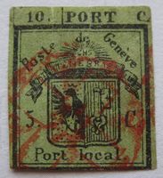 1843 Doppelgenf 4L - linke Hälfte entwertet mit Attest