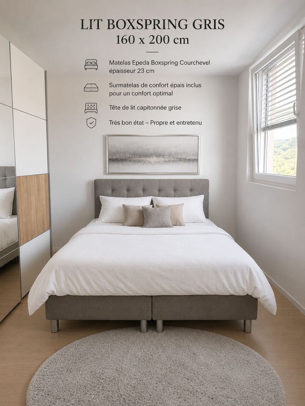 Lits: LIT BOXSPRING GRIS 160 X 200 CM – D'occasion à Saillon par bro_r88l