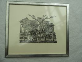 Bilderrahmen Stich/Holzschnitt - ?, Signatur O.H.