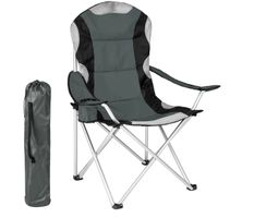 Campingstuhl grau faltbar, gepolstert, mit Getränkehalter,