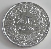 1/2 Franken 1952 Helvetia Münze guter Zustand