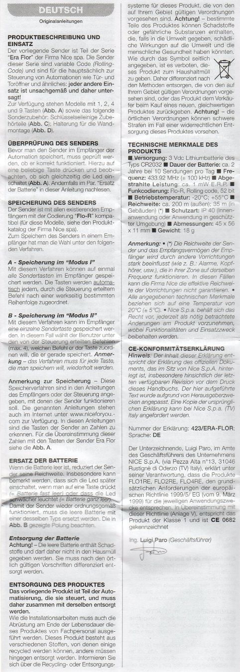 Télécommandes: Télécommande Nice Era-Flor – D'occasion à Misery par qualista63 3