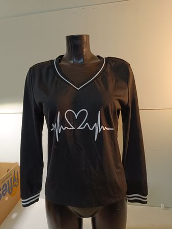 Langarmshirt, Damen mit Herz-EKG-Print, Gr. S (nov278)
