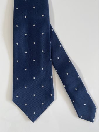 Loro Piana 100% Silk Tie Polka-Dot Seidenkrawatte Blau Weiss