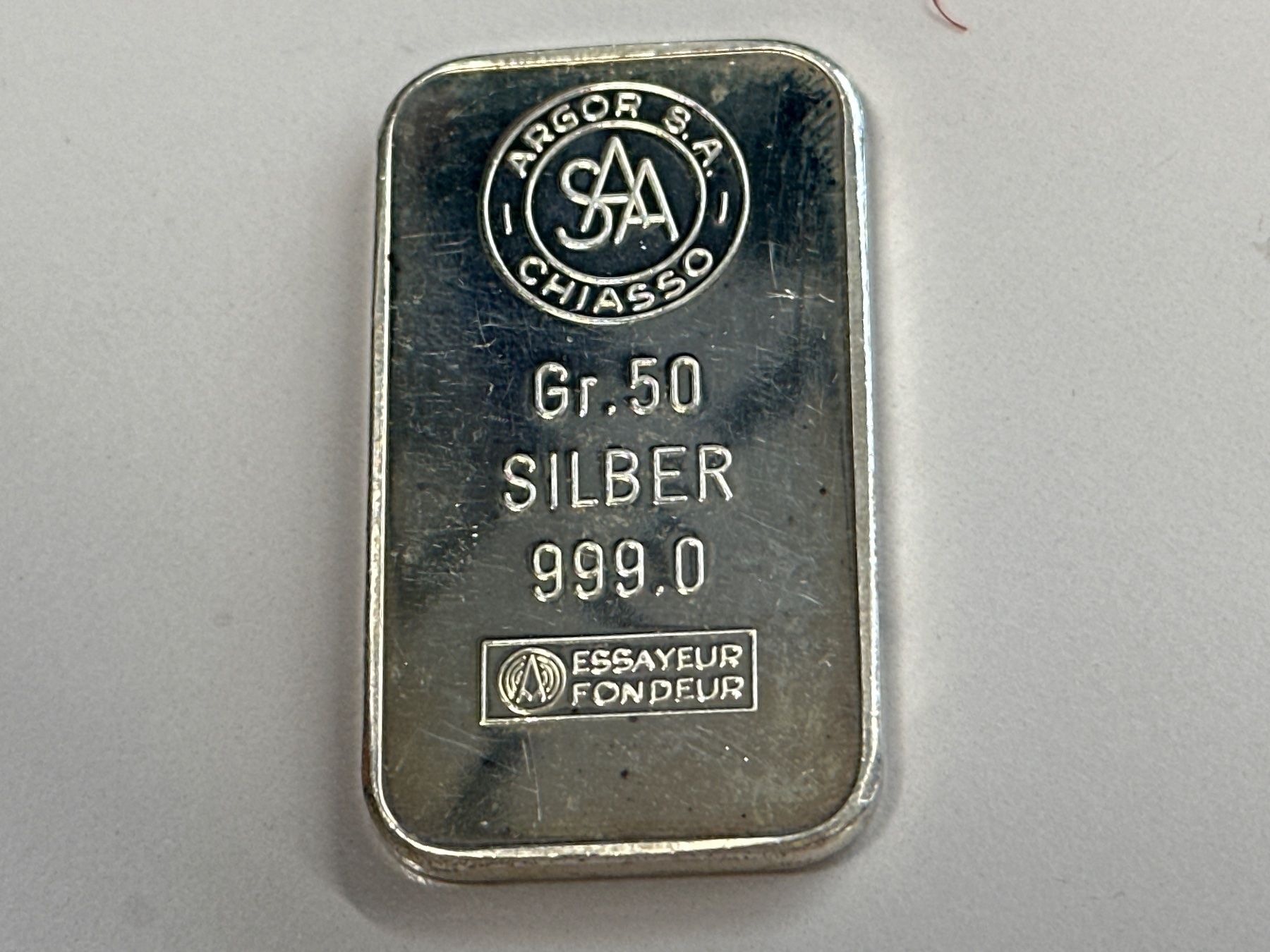 Metalli preziosi: 50g Silberbarren ARGOR S.A. – Usato da Herisau venduto da herau