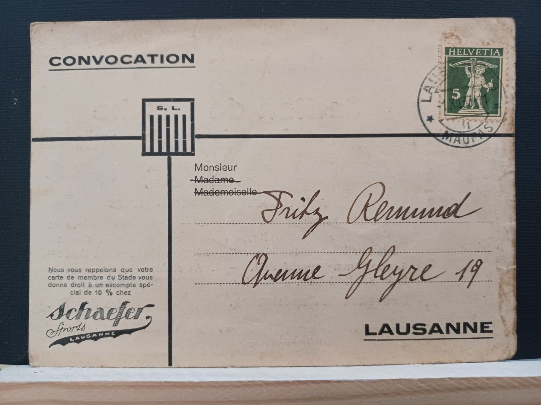 Tutti i francobolli: Stade Lausanne, 1933 – Usato da Aarau Rohr venduto da mgvw 1