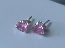 Silber 925 Rosa Herz Ohrstecker