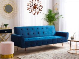 Sofa / Schlafsofa Samt blau klappbar guter Zustand