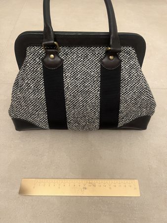 KOOKAI Tweed Handtasche schwarz/weiss Leder Retro