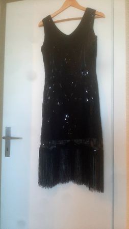 schwarzes Damen Charleston Kleid mit Pailletten, 1920er Stil