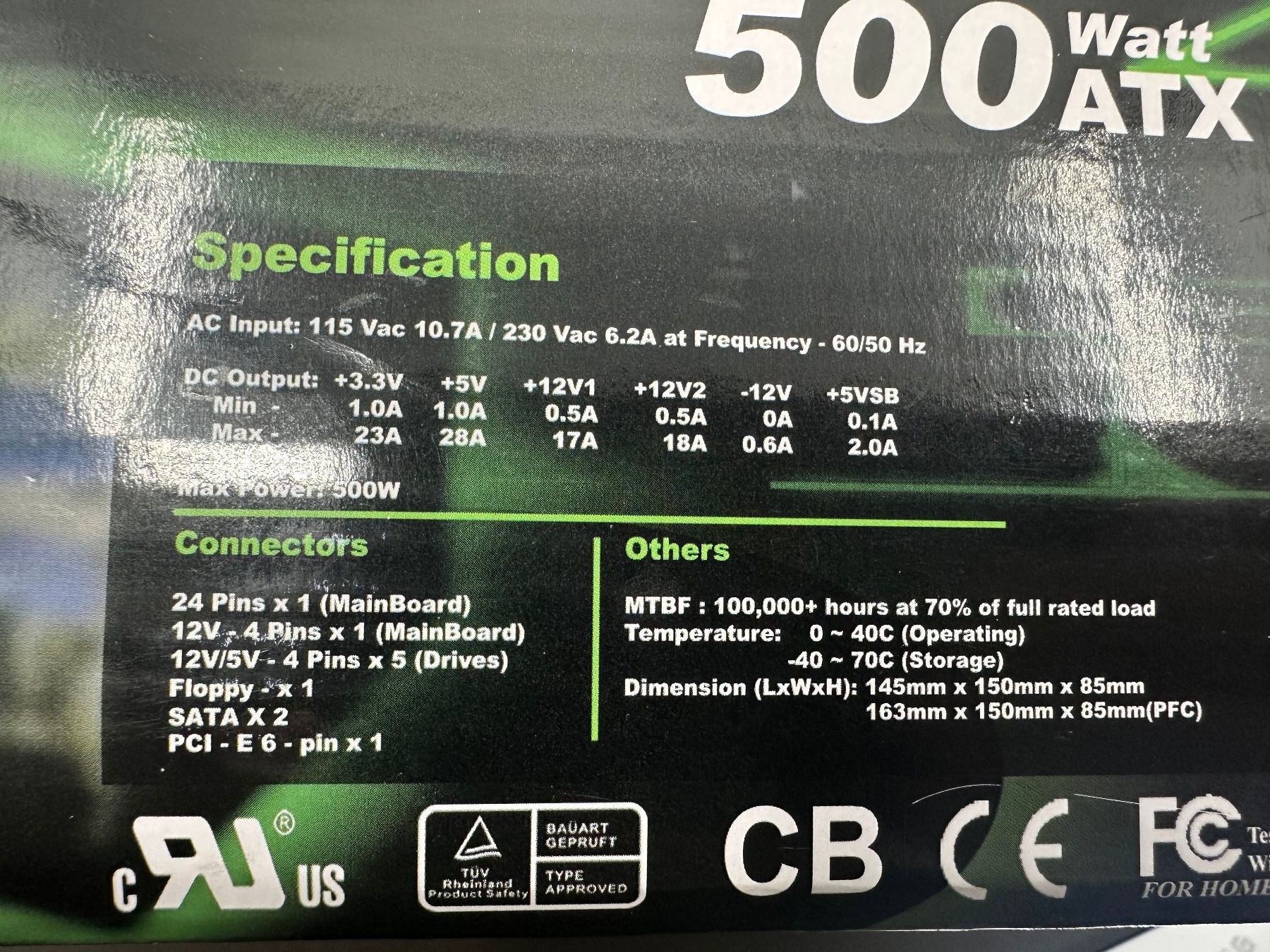 Componenti elettronici: PC Lüfter, AXP 500W Power Suply – Nuovo (secondo la descrizione) da Arisdorf venduto da Liquidus 4