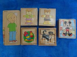 Schicht- und Würfel- Puzzle HOLZ. 6Stück. Ab 4jährig