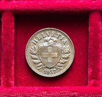 Schweiz 2 Rappen 1937 vzgl schild mit Freiheitshut