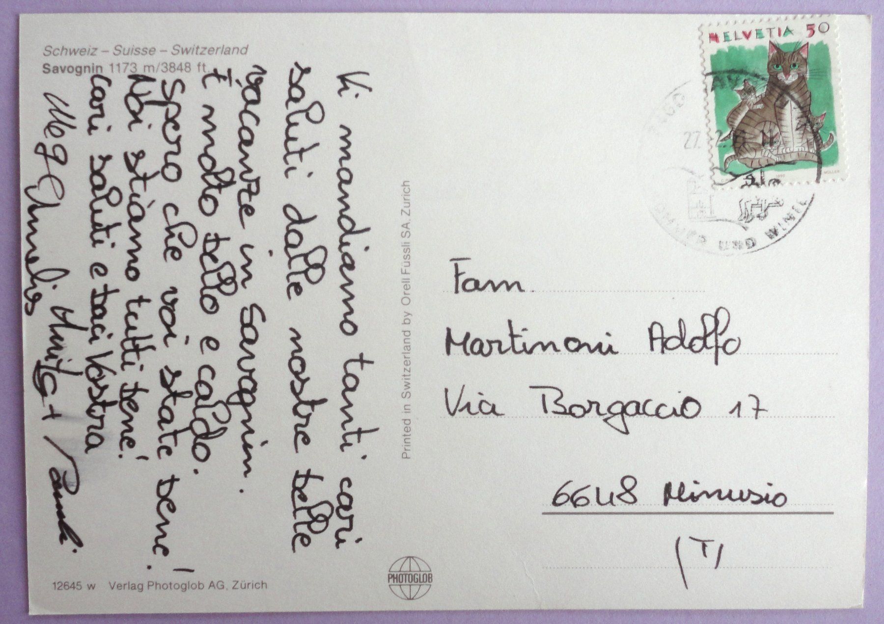 Cartoline postali: Savognin 1173 m – Usato da Fétigny venduto da Billy2miny 1