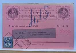 1901, gelaufen, Ganzsache,  Abonnement pour L' ARTISAN