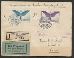 Flugpost Schweiz 1924 Lausanne München Memel Sonderflug