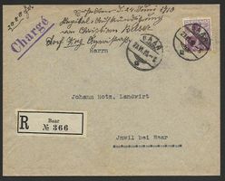 1910  15 Rp. R-Brief von Baar nach Inwil
