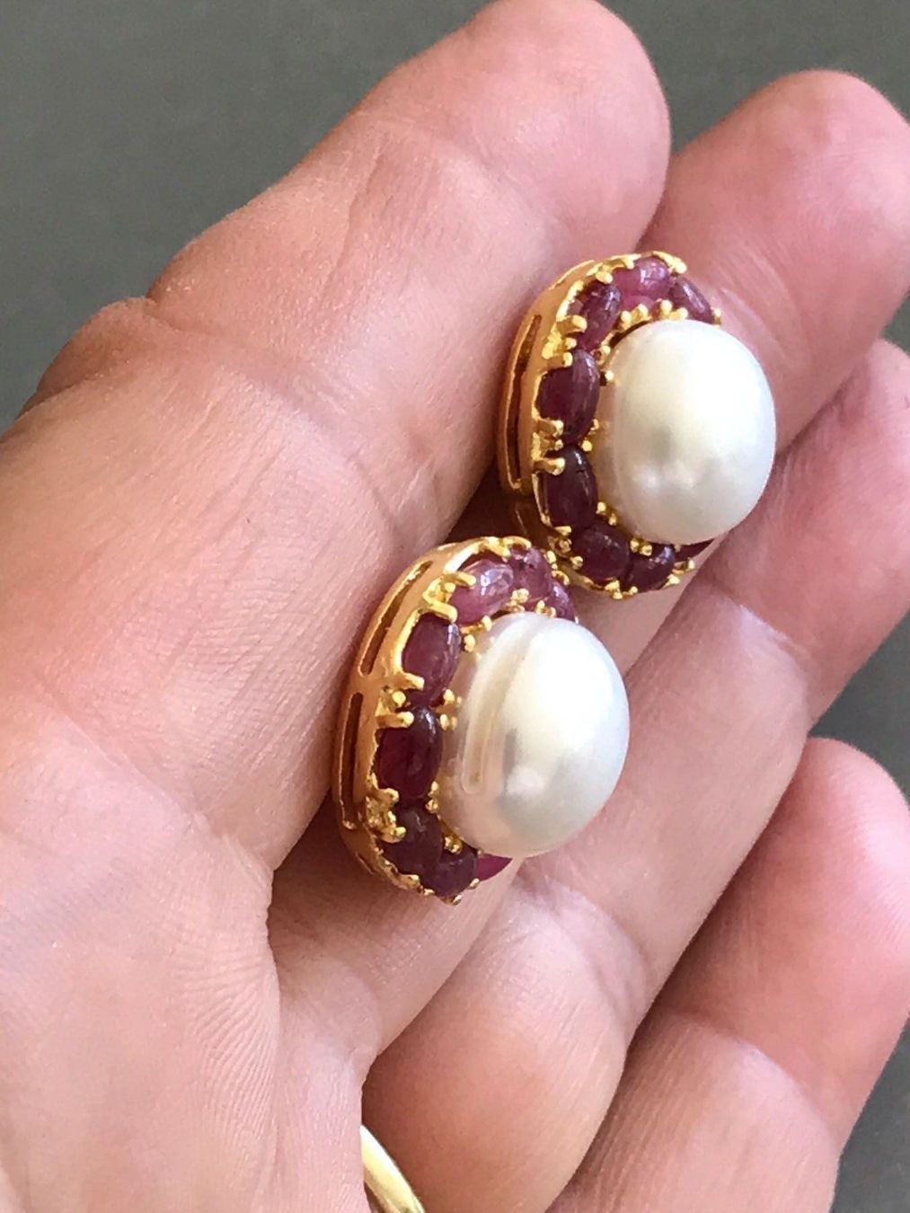 Ohrringe & -stecker: XL Perl Perlen Rubin ruby Ohrstecker 20m, sehr festlich! – Neu (gemäss Beschreibung) aus Basel von gretchen03 1